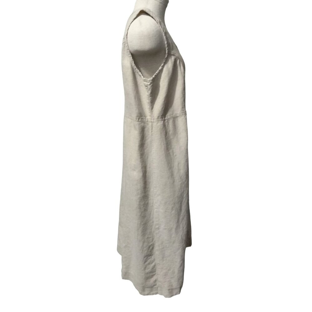 Erika & Co Size Large Dress Khaki Button Front Sleeveless Linen Blend - Picture 5 of 8